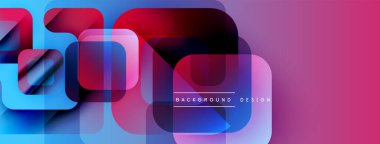 Soyut geometrik şekiller örtüşüyor, canlı renk eğimleri yaratıyor. Pembe, mavi, mor renkler tasarımda baskın. Modern, dinamik kompozisyon.