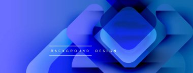 Soyut mavi arkaplan. Üst üste binen kareler modern tasarım yaratır. Dereceli gölgeler derinlik ve görsel ilgi sunar. Metin arkaplan tasarımı okur.