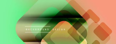 Soyut geometrik şekiller örtüşür, canlı gradyanlar yaratır. Açık yeşil turuncuya karışıp modern arkaplan tasarımı oluşturur.