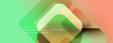 Soyut geometrik katmanlar canlı gradyan arkaplan oluşturur. Üst üste binen kareler, dikdörtgenler modern tasarımı oluşturur. Yumuşak renkler pürüzsüz harmanlanır.