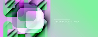 Soyut geometrik şekiller örtüşüyor, canlı renk eğimleri yaratıyor. Modern tasarım pürüzsüz geçişler, açık gölgeler içerir.