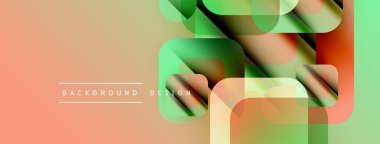 Soyut geometrik şekiller örtüşüyor, canlı renk eğimleri yaratıyor. Şeftali, yeşil renkler tasarıma egemen, modern estetik.