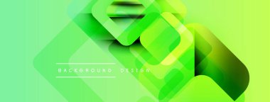 Parlak yeşil soyut arka plan. Üst üste binen kareler dinamik görsel efekt yaratır. Modern tasarım elementleri pürüzsüz eğimler sunar.