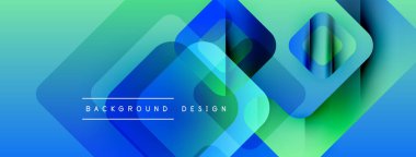 Soyut geometrik şekiller örtüşüyor, canlı mavi, yeşil bir eğim yaratıyor. Metin, kompozisyon içerisindeki arkaplan tasarımını okur. Modern estetik.