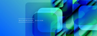Soyut geometrik şekiller örtüşür, parlak mavi, yeşil eğimler yaratır. Arkaplan ve sunumlar için uygun modern tasarım.