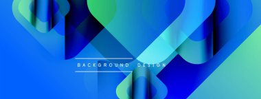 Soyut akışkan şekiller, canlı maviler, yeşiller dizaynın hakimi. Modern estetik, dinamik bileşim, gradyan etkiler.