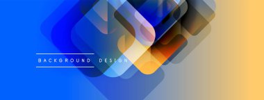 Soyut geometrik şekiller örtüşür, canlı bir değişim etkisi yaratır. Mavi geçiş turuncu, modern tasarım elementleri sunar.