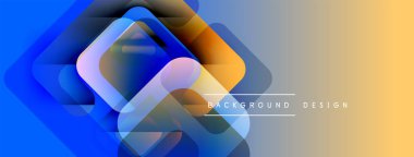 Soyut geometrik şekiller çakışıyor. Mavi, turuncu, sarı renkler modern tasarım yaratır. Minimalist estetik, temiz çizgiler görsel ilgi gösteriyor.