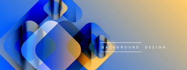 Soyut geometrik şekiller örtüşür, dinamik mavi, sarı bir eğim yaratır. Arkaplan ve sunumlar için modern tasarım ögesi.