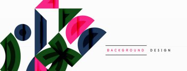 Soyut geometrik şekiller, canlı renkler, minimalist tasarım. Temiz beyaz arka plan karşıtlık ve modern estetik sağlar.