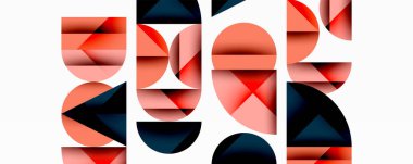 Soyut geometrik şekiller, mercan ve donanma renkleri, minimalist tasarım. Harfler kelime oluşturur, temiz estetik, modern sanat..