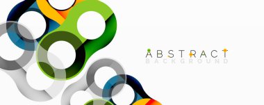 Modern tasarım üst üste binen renkli daireler içeriyor. Parlak renkler beyaz alanla zıtlaşır, dinamik görsel efekt yaratır.