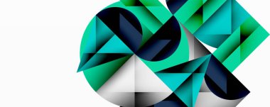 Soyut geometrik şekiller, deniz mavisi renkleri baskın gelir. Üçgenler dairesel, açısal desenler oluşturur. Minimalist tasarım, modern estetik. Temiz çizgiler, keskin kenarlar..