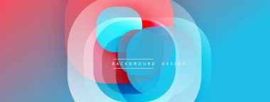 Soyut daireler örtüşüyor, canlı renk eğimleri yaratıyor. Mavi, kırmızı, beyaz renkler düzgün bir şekilde harmanlanır. Modern tasarım ögesi.