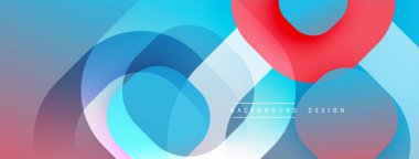 Soyut geometrik şekiller çakışıyor. Mavi, kırmızı, beyaz renkler modern görsel efektler yaratır. Yumuşak gradyanlar dinamik bileşim sunar.