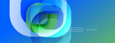Soyut tasarım, üst üste binen daireler, canlı mavi, yeşil gradyanlar. Modern estetik, arka planlar ve sunumlar için uygun..