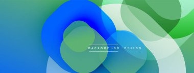 Soyut sıvı şekilleri kesişir. Mavi, yeşil renkler kompozisyona hakim. Modern tasarım dinamik hareket ve pürüzsüz geçişler öneriyor.