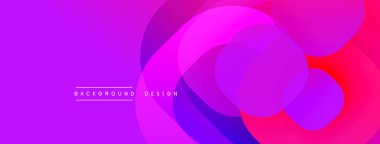 Soyut, enerjik bir arkaplan. Üst üste binen daireler dinamik mor, pembe ve mavi renkler oluşturur. Projeler için modern tasarım ögesi.