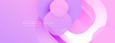 Soyut pembe mor tasarım. Üst üste binen daireler dinamik görsel akış yaratır. Çeşitli projeler için modern arkaplan.