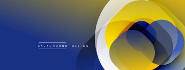 Soyut tasarım katmanlı daireler, gradyan maviler, sarılar. Modern estetik, basit metin arkaplan tasarımını okur. Temiz, dinamik bileşim.