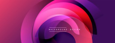 Soyut arkaplan özellikleri üst üste binen dairesel katmanlar. Renkler mordan pembeye dönüşüyor. Metin arka plan tasarımı okur. Modern, dinamik kompozisyon.