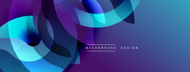 Soyut şekiller örtüşüyor, parlak mavi ve mor renkler yaratıyor. Modern tasarım dinamik hareketler, pürüzsüz geçişler öneriyor. Arkaplan özellikleri metin.