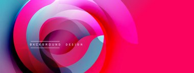 Soyut canlı tasarım kıvrımlı renkli şekiller içerir. Pembe, mavi, beyaz gradyanlar dinamik görsel efekt yaratır. Modern arkaplan ögesi.