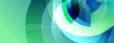 Soyut tasarım katmanlı daireler, canlı deniz mavisi, yeşil renkler içerir. Modern estetik, pürüzsüz gradyanlar dinamik görsel etki yaratır.