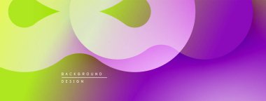 Soyut sıvı şekilleri, canlı gradyanlar. Yeşil, mor renkler düzgün bir şekilde harmanlanır. Modern tasarım öğesi, arka plan dokusu. Minimalist estetik.