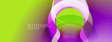 Soyut, enerjik bir arkaplan. Gradyan mor, yeşil renkleri harmanlıyor. Dairesel şekiller, dinamik görsel efektler yaratır. Modern tasarım ögesi.