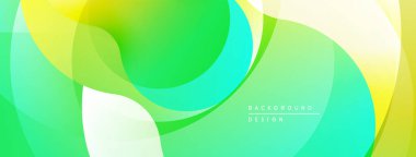 Soyut, enerjik bir arkaplan. Üst üste binen şekiller düz eğimler yaratır, sarı, yeşil, turkuaz renkler dizaynın hakimidir. Minimalist estetik.