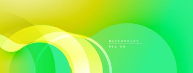 Soyut, enerjik bir arkaplan. Düz kıvrımlar, gradyanlar dinamik görsel efekt yaratır. Sarı, yeşil renkler kompozisyona hakim. Modern tasarım ögesi.
