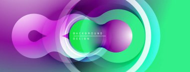 Soyut renkli tasarım. Üst üste binen şekiller dinamik görsel efekt yaratır. Gradyan renkler düzgün bir şekilde harmanlanarak sonsuzluk sembolü oluşturur. Modern estetik.