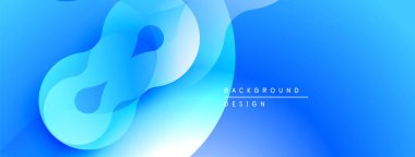 Soyut mavi arkaplan. Üst üste binen şekiller akışkan ve modern tasarım yaratır. Gradyan etkisi derinlik ve görsel ilgi ekler..