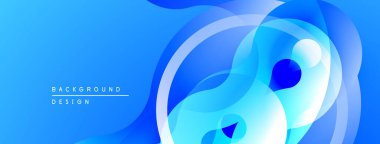 Soyut mavi arkaplan. Üst üste binen şekiller sıvı ve dinamik bileşim oluşturur. Dijital projeler için modern tasarım.