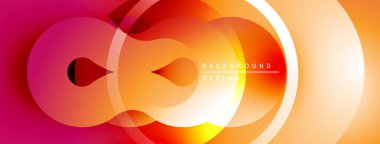 Soyut gradyan şekiller çakışıyor, dinamik görsel etki yaratıyor. Sıcak renkler kompozisyona hakim, enerji ve akış öneriyor..