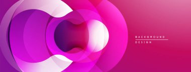 Soyut pembe tasarım, üst üste binen daireler. Gradyan gölgeler derinlik yaratır, modern estetik. Minimalist kompozisyon, canlı renkler.