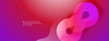 Soyut gradyan tasarımı. Sıvı şekiller üst üste binerek, dinamik görsel efekt yaratır. Canlı mor, pembe renkler kompozisyona hakim..