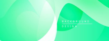 Soyut yeşil arkaplan. Pürüzsüz şekiller örtüşür, dinamik görsel efekt yaratır. Metin elemanları mevcut olan minimalist tasarım.