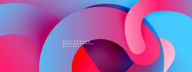 Soyut sıvı şekilleri kesişir. Canlı pembeler, maviler, morlar dinamik kompozisyon oluşturur. Arka planlar için modern tasarım ögesi.