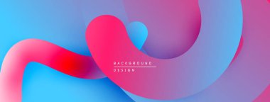 Soyut sıvı şekiller, canlı renklerin karışımı. Modern tasarım, pürüzsüz eğimler dinamik kompozisyon yaratır. Arkaplanda pembe, mavi renkler var.