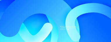 Soyut mavi katmanlar akıcı ve dinamik bir zemin oluşturur. Yumuşak eğimler derinliği, modern tasarım elementlerini gösterir.