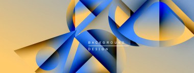 Soyut tasarım özellikleri üst üste binen mavi, altın şekiller. Yumuşak gradyanlar dinamik görsel doku oluşturur. Minimalist tarz, modern estetik.