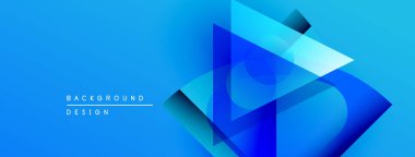 Soyut mavi arkaplan özellikleri üst üste binen geometrik şekiller. Gradyan derinlik yaratır, modern tasarım elementi. Minimalist estetik.