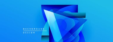 Soyut mavi tasarım. Üst üste binen şekiller dinamik görsel efekt yaratır. Çeşitli projeler için modern arkaplan.