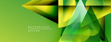 Soyut geometrik şekiller örtüşüyor, canlı yeşil, sarı renkler yaratıyor. Arkaplan ve sunumlar için uygun modern tasarım.