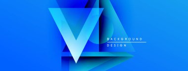 Soyut mavi tasarım katmanlı geometrik şekiller içerir. Gradyan etkisi derinlik yaratır, modern estetik. Metin arkaplan tasarımı okur.