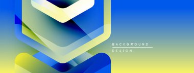 Soyut geometrik şekiller örtüşür, parlak mavi ve sarı renkler yaratır. Modern tasarım teknoloji, yenilik ve enerji öneriyor. Temiz estetik.
