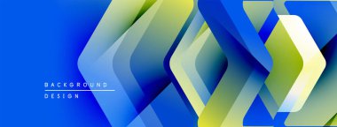 Soyut geometrik şekiller örtüşür, parlak mavi, yeşil eğimler yaratır. Modern tasarım teknoloji, yenilik, dinamik görseller öneriyor.