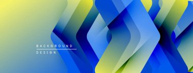 Soyut geometrik tasarım. Mavi, sarı gradyanlar dinamik katmanlı şekiller yaratır. Dijital projeler için modern arkaplan.